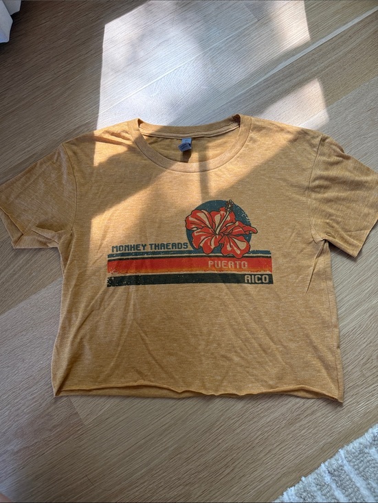 Next Level Apparel Tops - NWOT Puerto Rico Graphic Tee with Hibiscus - Mustard Yellow